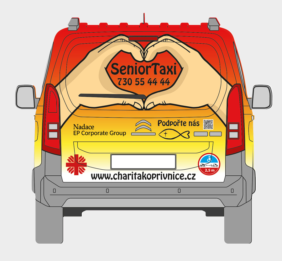 Zadní pohled SeniorTaxi Chariťáček